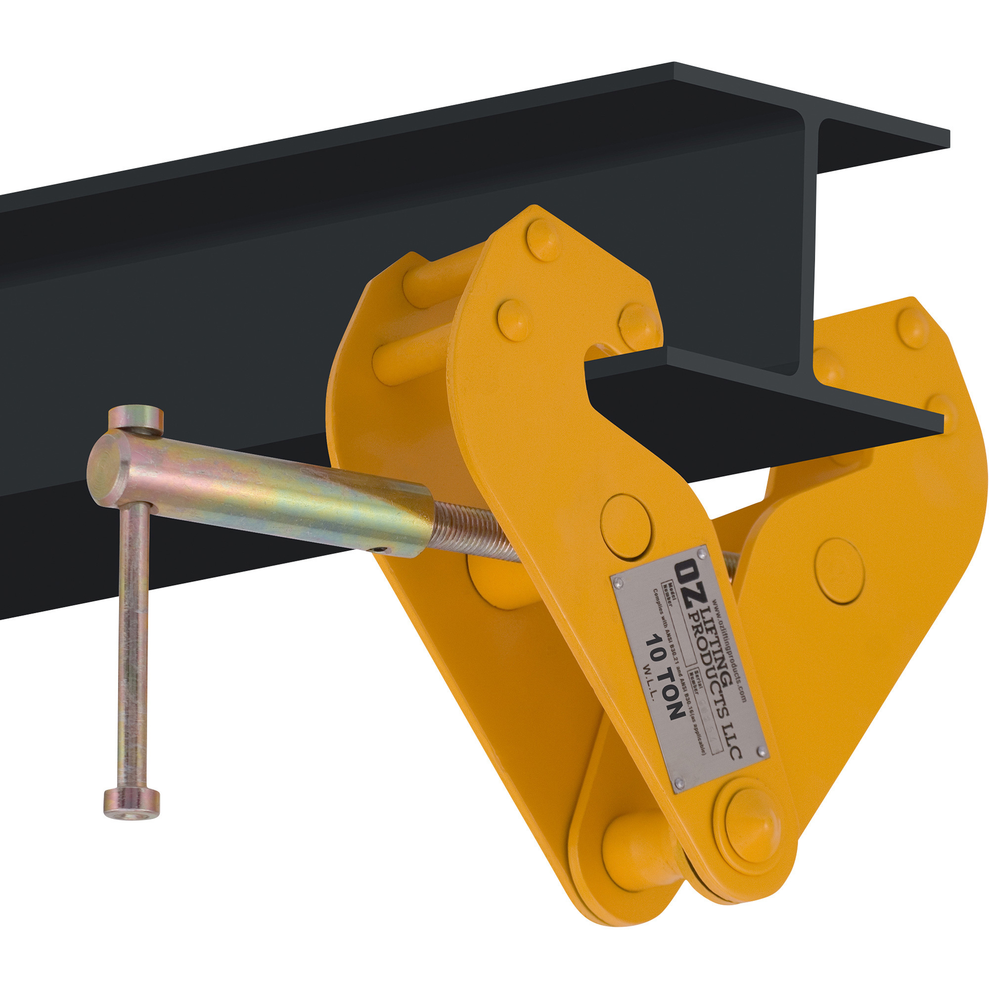 OZ Lifting Products T-Beam Clamp, 10-Ton Capacity, 3.54-12.6in. Flange Width, Model# OZ10BC